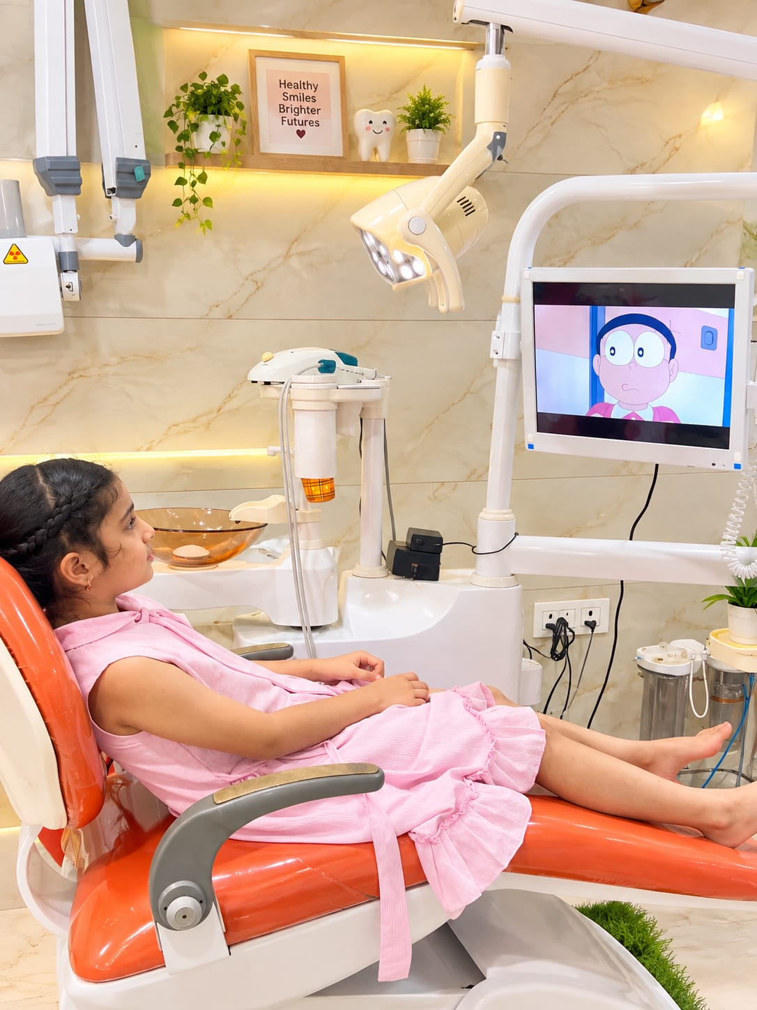 Young patient relaxing in the dental chair during a child-friendly clinic visit